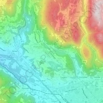 Topografisk kort Canzolino, højde, terræn