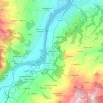 Topografisk kort Fabbiano, højde, terræn