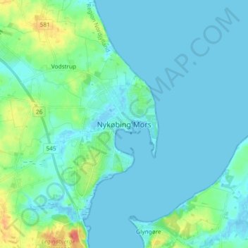 Topografisk kort Nykøbing Mors, højde, terræn
