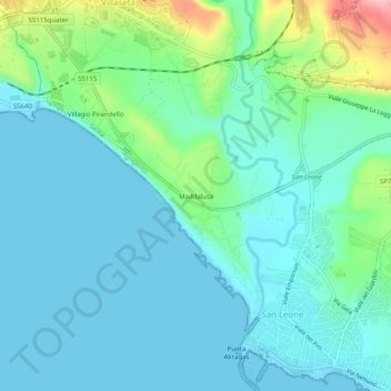 Topografisk kort Maddalusa, højde, terræn