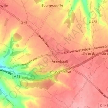Topografisk kort Les Quatre Routes, højde, terræn