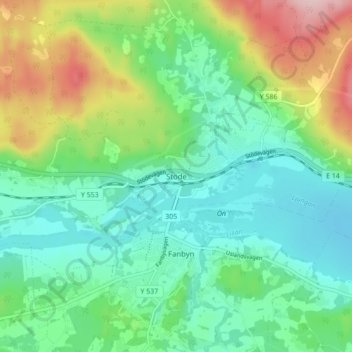 Topografisk kort Stöde, højde, terræn