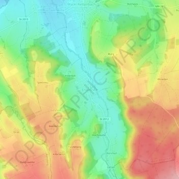 Topografisk kort Engetried, højde, terræn