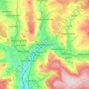 Topografisk kort Rawtenstall, højde, terræn