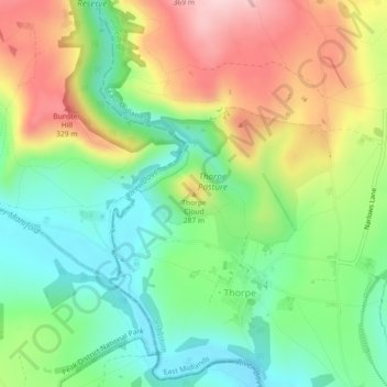 Topografisk kort Thorpe Cloud, højde, terræn