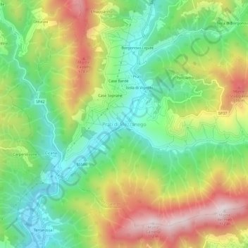 Topografisk kort Prati di Mezzanego, højde, terræn