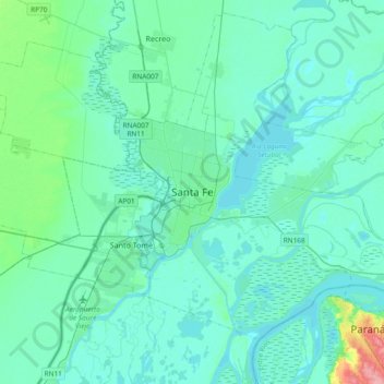 Topografisk kort Santa Fe, højde, terræn