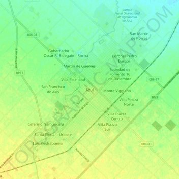 Topografisk kort Azul, højde, terræn