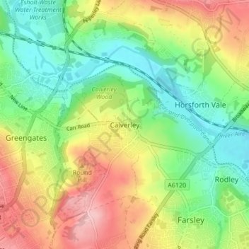 Topografisk kort Calverley, højde, terræn