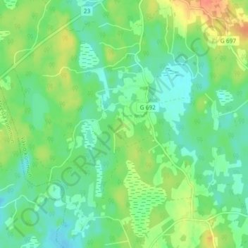 Topografisk kort Långaryd, højde, terræn