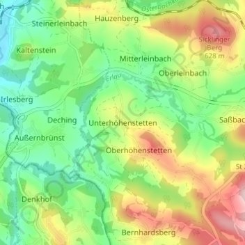 Topografisk kort Unterhöhenstetten, højde, terræn