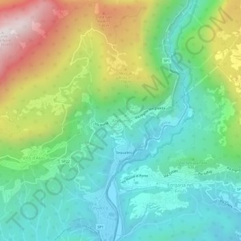 Topografisk kort Anduins, højde, terræn