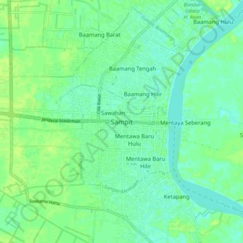 Topografisk kort Sampit, højde, terræn