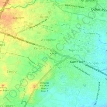 Topografisk kort Kalitan, højde, terræn