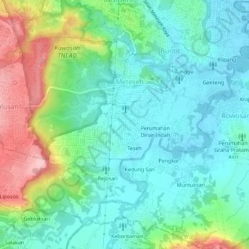 Topografisk kort Perumahan Dinar Mas, højde, terræn