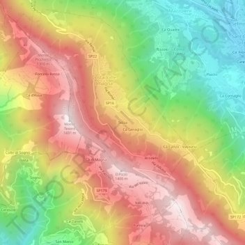 Topografisk kort Tezza, højde, terræn