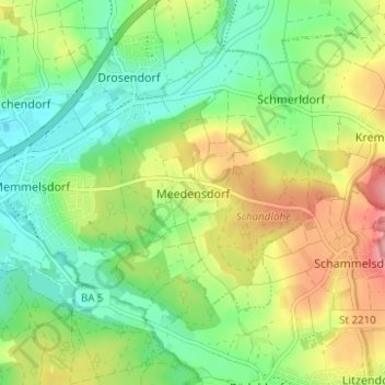 Topografisk kort Meedensdorf, højde, terræn