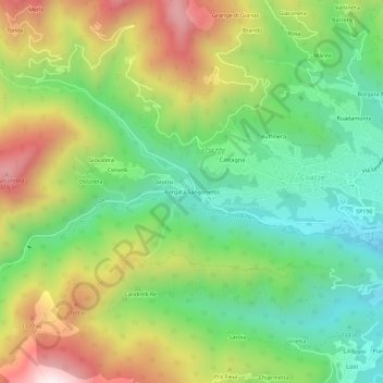 Topografisk kort Borgata Sangonetto, højde, terræn