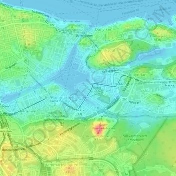 Topografisk kort Hammarby sjöstad, højde, terræn