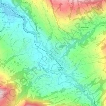 Topografisk kort Neu St. Johann, højde, terræn