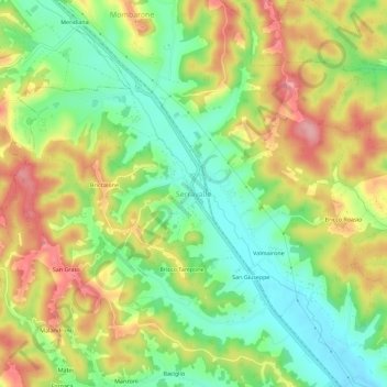 Topografisk kort Serravalle, højde, terræn