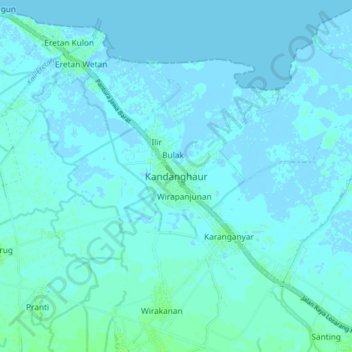 Topografisk kort Kandanghaur, højde, terræn