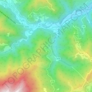 Topografisk kort Calderara, højde, terræn