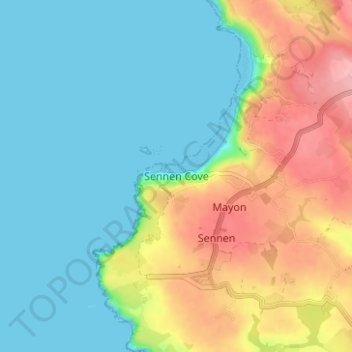Topografisk kort Sennen Cove, højde, terræn
