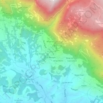 Topografisk kort Montaner, højde, terræn
