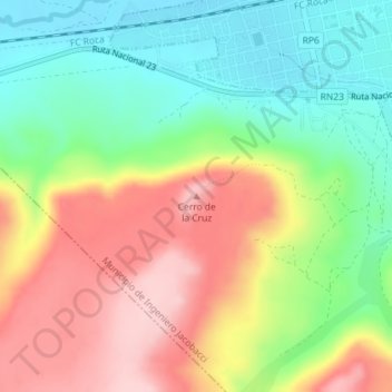 Topografisk kort Cerro de la Cruz, højde, terræn