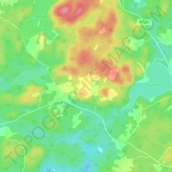 Topografisk kort Trehörnahult, højde, terræn