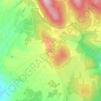Topografisk kort Porchiano del Monte, højde, terræn