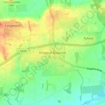 Topografisk kort Kingston Bagpuize, højde, terræn