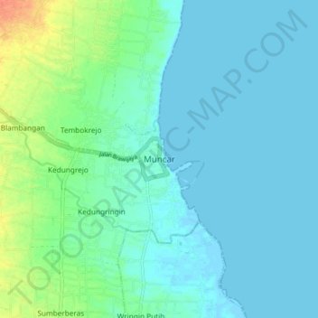 Topografisk kort Muncar, højde, terræn