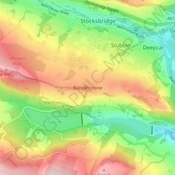 Topografisk kort Bolsterstone, højde, terræn
