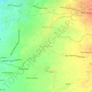 Topografisk kort Tegal Besar, højde, terræn