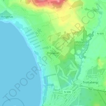 Topografisk kort Frösakull, højde, terræn