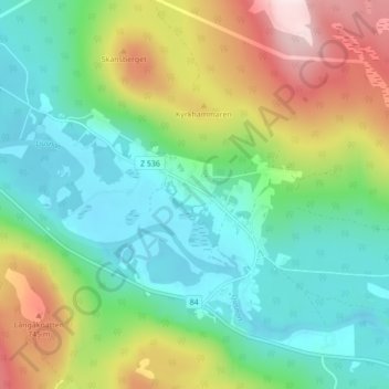 Topografisk kort Långå, højde, terræn