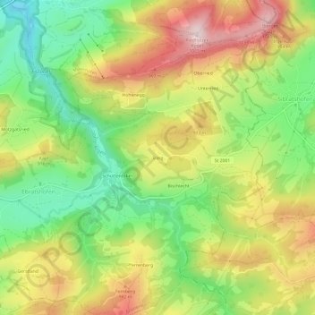 Topografisk kort Steig, højde, terræn