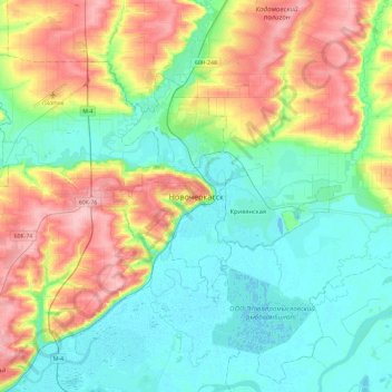 Topografisk kort Novocherkassk, højde, terræn