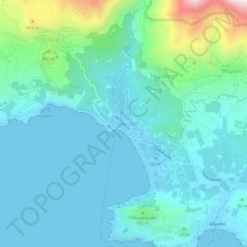 Topografisk kort Plakias, højde, terræn