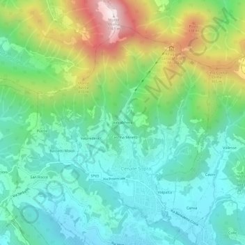 Topografisk kort Valcalchera, højde, terræn