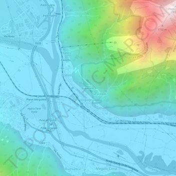 Topografisk kort Giavinello, højde, terræn