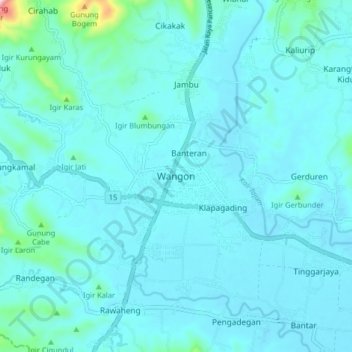 Topografisk kort Wangon, højde, terræn