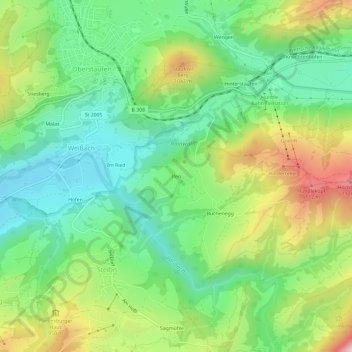 Topografisk kort Ifen, højde, terræn