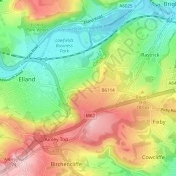 Topografisk kort Upper Edge, højde, terræn