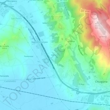 Topografisk kort Valmarino, højde, terræn