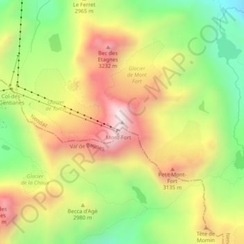 Topografisk kort Mont Fort, højde, terræn