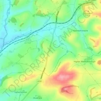 Topografisk kort Waye Barton, højde, terræn