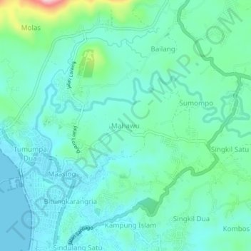 Topografisk kort Mahawu, højde, terræn